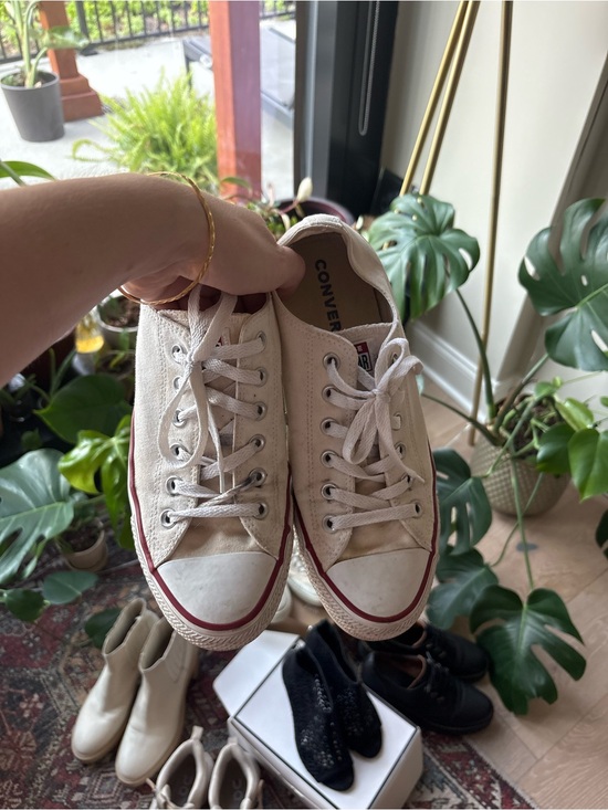 Converse Shoes - Converse Low Top Canvas Sneakers in Cream with Red Trim